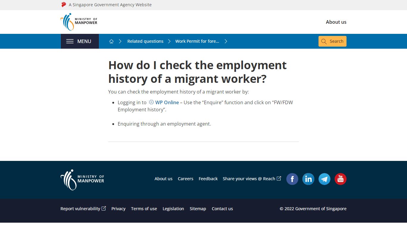 How do I check the employment history of a migrant worker?